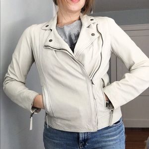 Lucky Brand Cream Asymmetrical Zip Leather Jacket